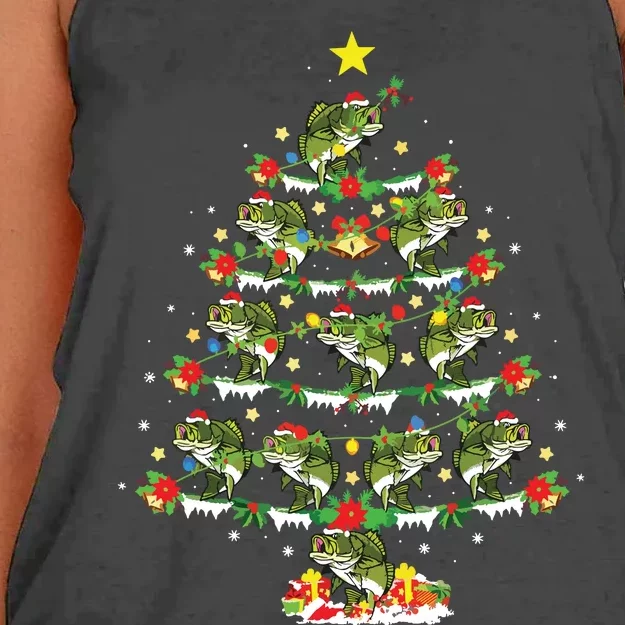 Holiday Xmas Lighting Santa Bass Fish Christmas Tree Women's Knotted Racerback Tank