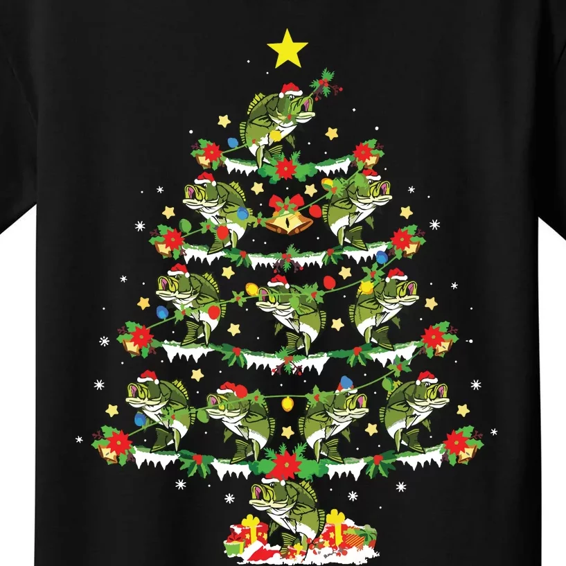 Holiday Xmas Lighting Santa Bass Fish Christmas Tree Kids T-Shirt