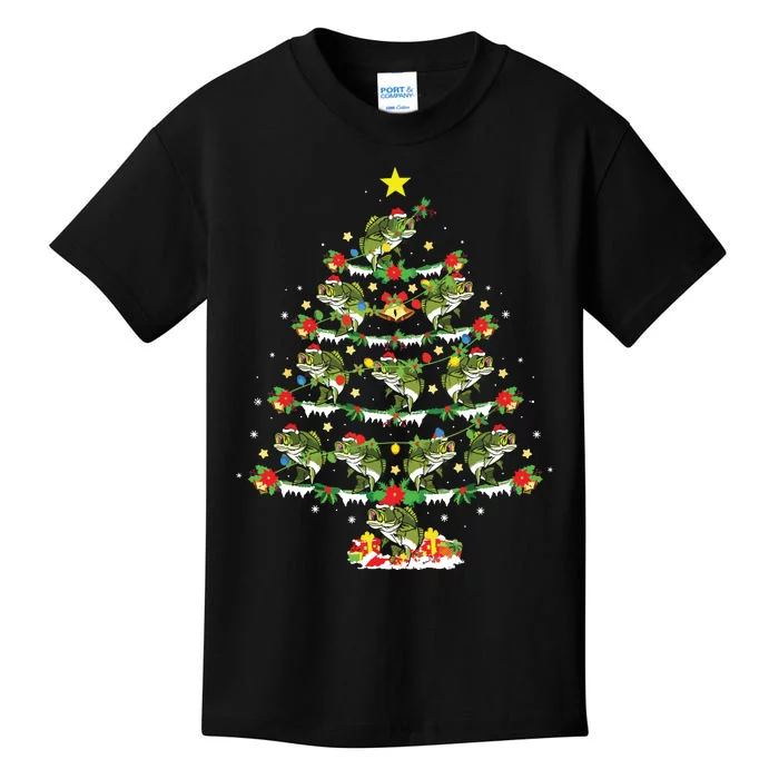 Holiday Xmas Lighting Santa Bass Fish Christmas Tree Kids T-Shirt