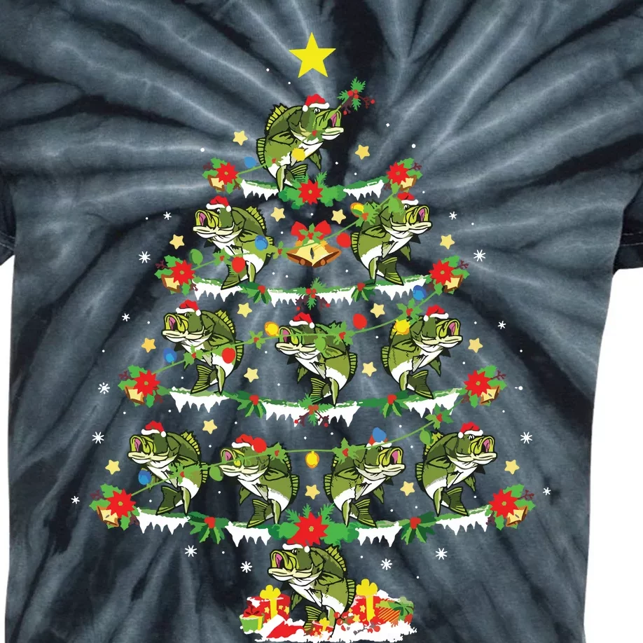 Holiday Xmas Lighting Santa Bass Fish Christmas Tree Kids Tie-Dye T-Shirt