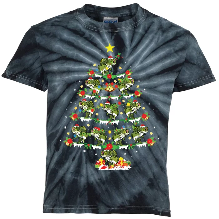 Holiday Xmas Lighting Santa Bass Fish Christmas Tree Kids Tie-Dye T-Shirt