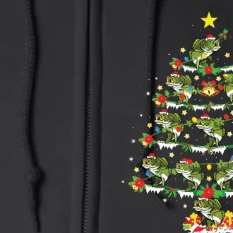 Holiday Xmas Lighting Santa Bass Fish Christmas Tree Full Zip Hoodie