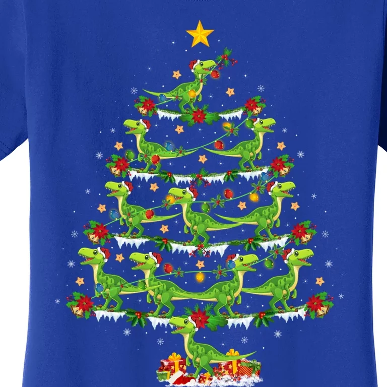 Holiday Xmas Lighting Santa Velociraptors Christmas Tree Gift Women's T-Shirt