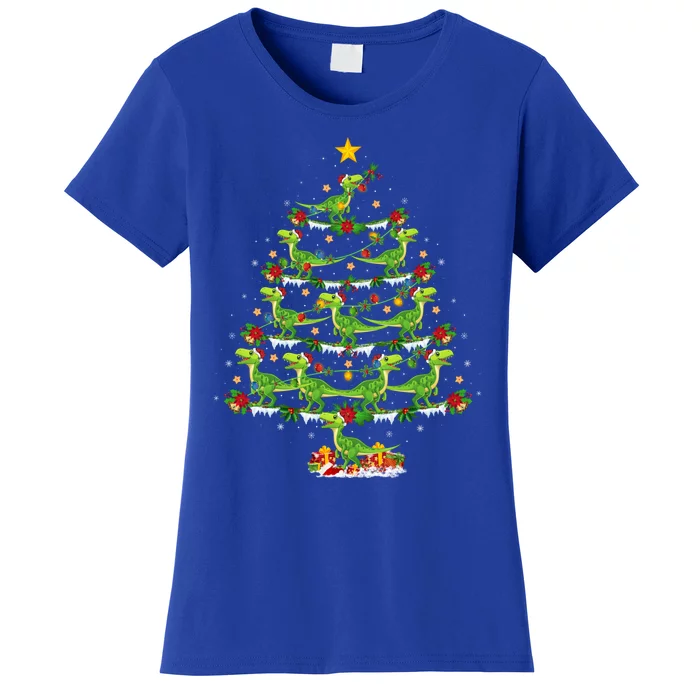 Holiday Xmas Lighting Santa Velociraptors Christmas Tree Gift Women's T-Shirt