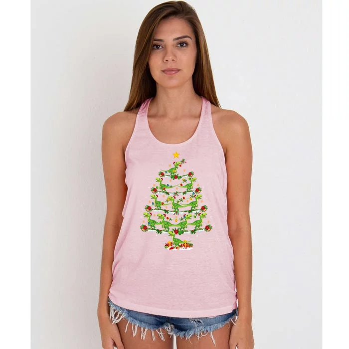 Holiday Xmas Lighting Santa Velociraptors Christmas Tree Gift Women's Knotted Racerback Tank