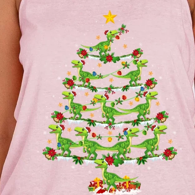 Holiday Xmas Lighting Santa Velociraptors Christmas Tree Gift Women's Knotted Racerback Tank