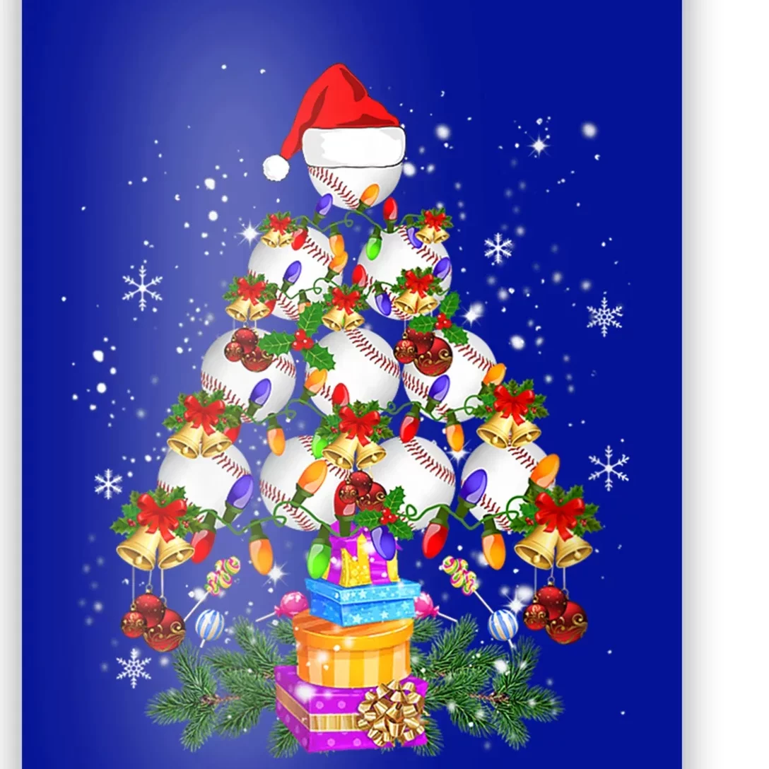 Holiday Xmas Lighting Santa Baseball Christmas Tree Pajamas Gift Poster