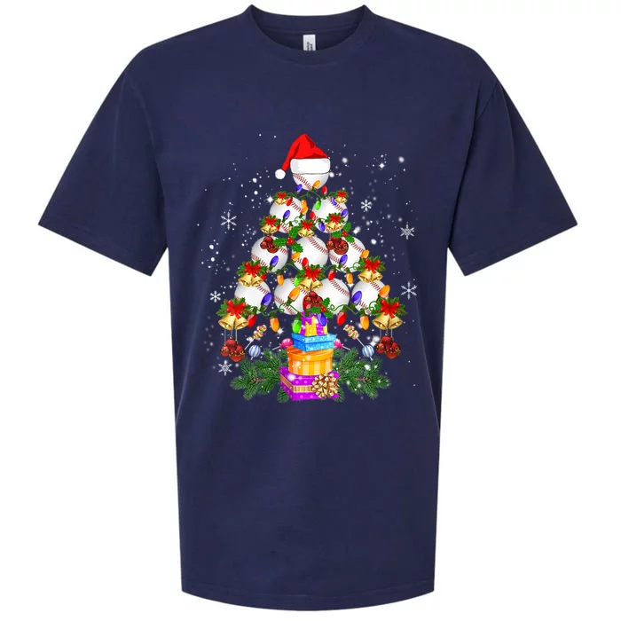 Holiday Xmas Lighting Santa Baseball Christmas Tree Pajamas Gift Sueded Cloud Jersey T-Shirt