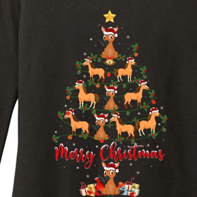 Horse Xmas Lighting Santa Horse Christmas Tree Gift Womens CVC Long Sleeve Shirt