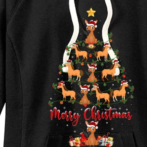 Horse Xmas Lighting Santa Horse Christmas Tree Gift Women's Fleece Hoodie