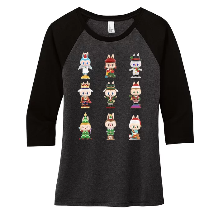 Happy Xmas Labubu Lover Cute Labubu The Monsters Christmas Women's Tri-Blend 3/4-Sleeve Raglan Shirt