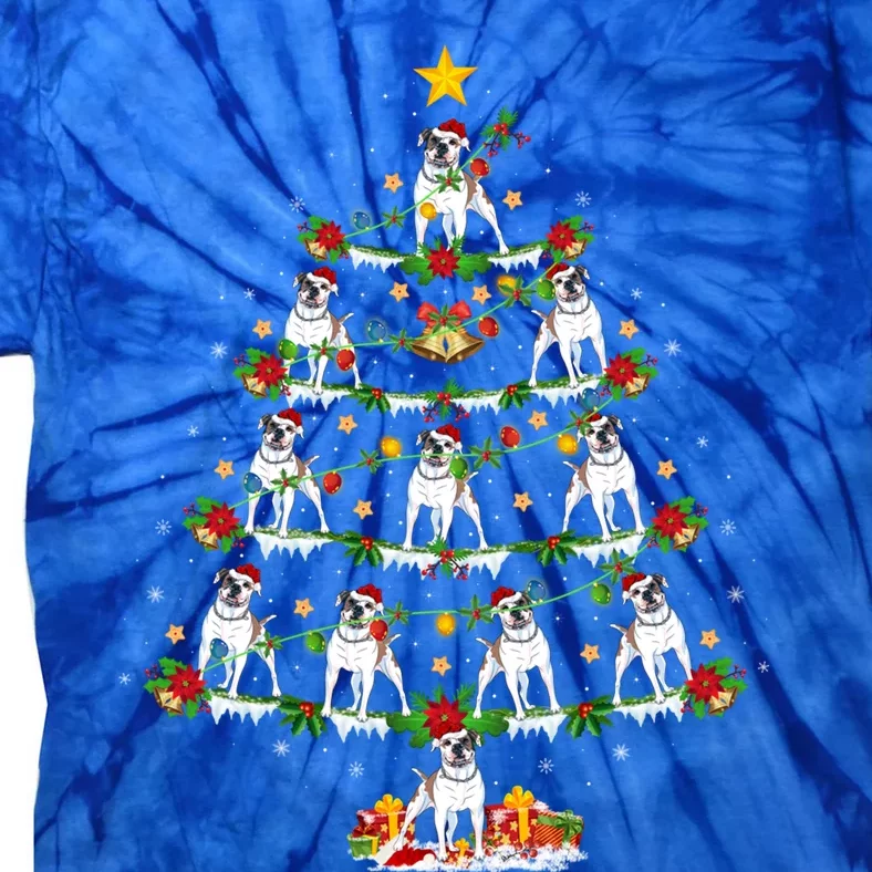 Holiday Xmas Lighting Santa American Bulldog Christmas Tree Cute Gift Tie-Dye T-Shirt