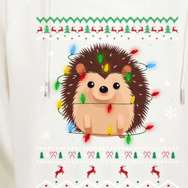 Hedgehog Xmas Lighting Ugly Style Hedgehog Christmas Gift Womens Funnel Neck Pullover Hood