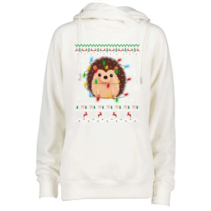 Hedgehog Xmas Lighting Ugly Style Hedgehog Christmas Gift Womens Funnel Neck Pullover Hood