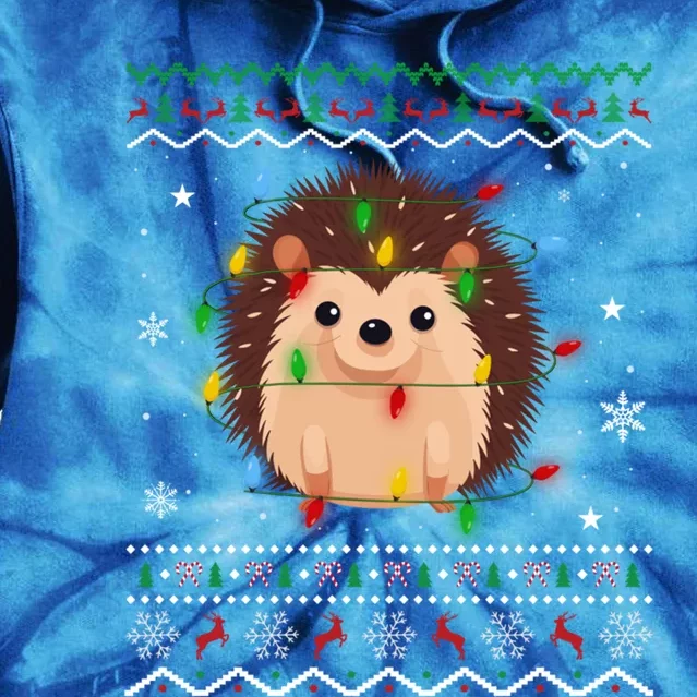 Hedgehog Xmas Lighting Ugly Style Hedgehog Christmas Gift Tie Dye Hoodie