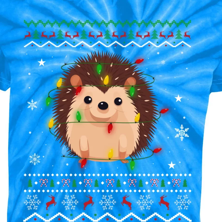 Hedgehog Xmas Lighting Ugly Style Hedgehog Christmas Gift Kids Tie-Dye T-Shirt