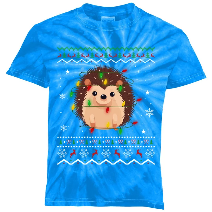 Hedgehog Xmas Lighting Ugly Style Hedgehog Christmas Gift Kids Tie-Dye T-Shirt