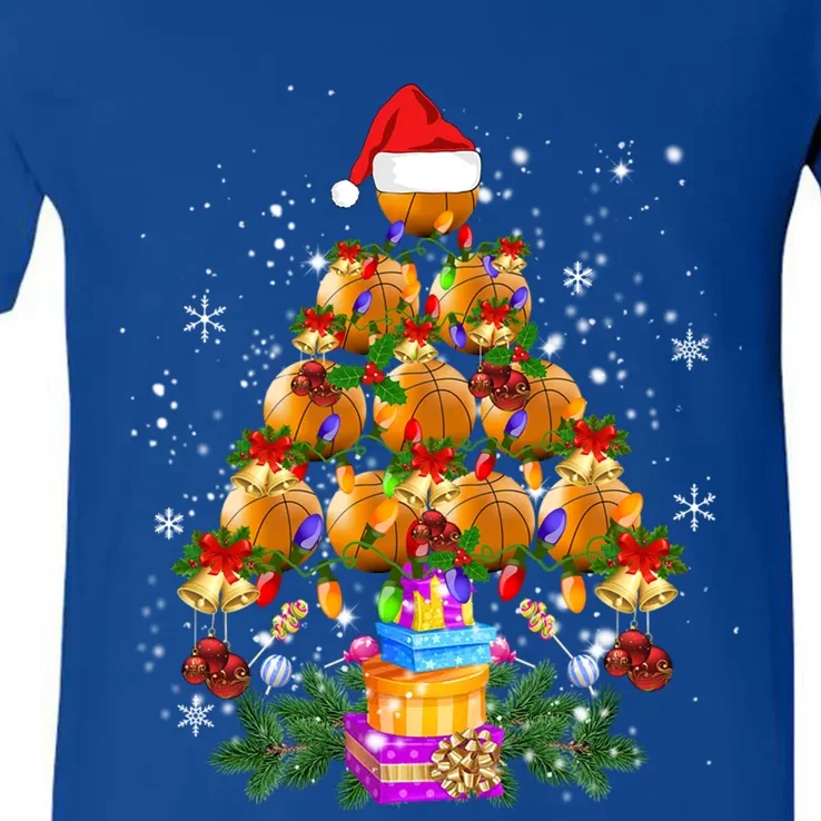 Holiday Xmas Lighting Santa Basketball Christmas Tree Gift V-Neck T-Shirt