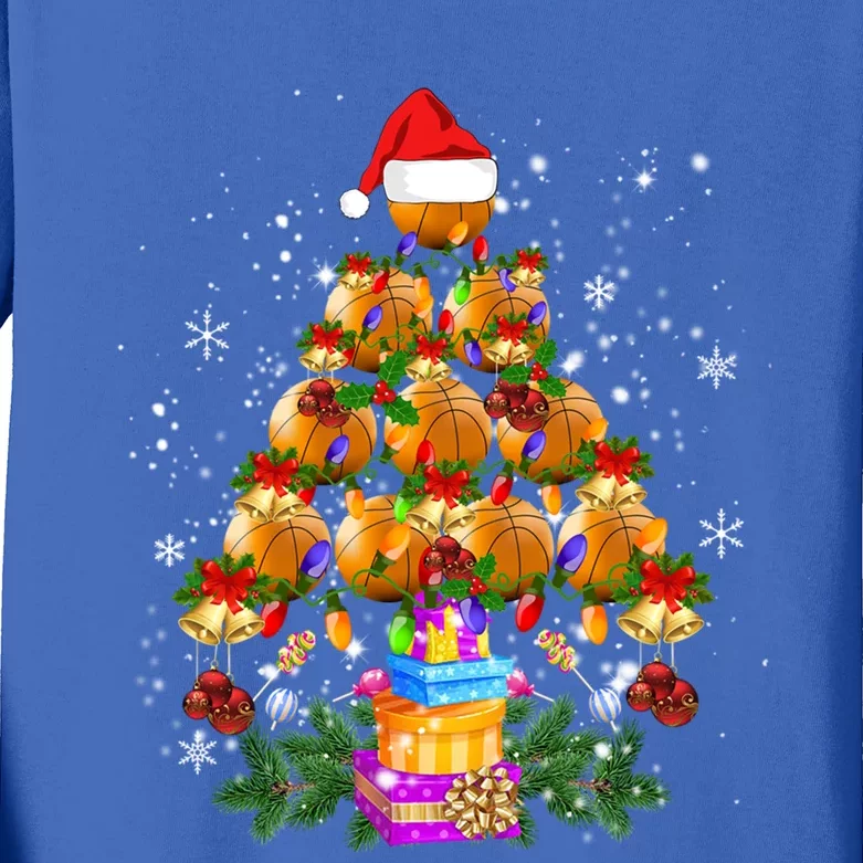 Holiday Xmas Lighting Santa Basketball Christmas Tree Gift Kids Long Sleeve Shirt