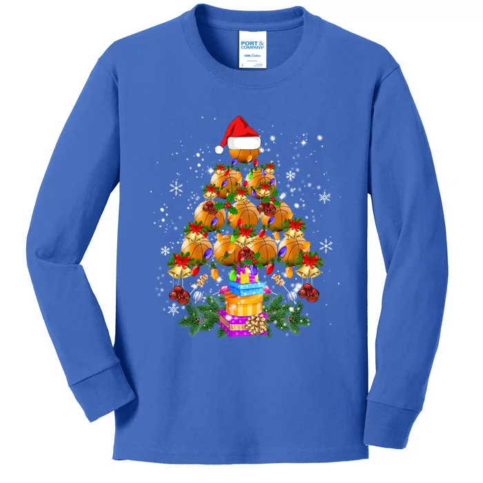 Holiday Xmas Lighting Santa Basketball Christmas Tree Gift Kids Long Sleeve Shirt