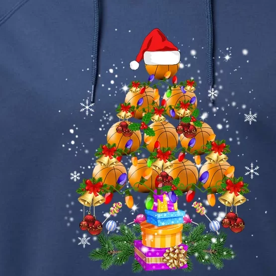 Holiday Xmas Lighting Santa Basketball Christmas Tree Gift Performance Fleece Hoodie