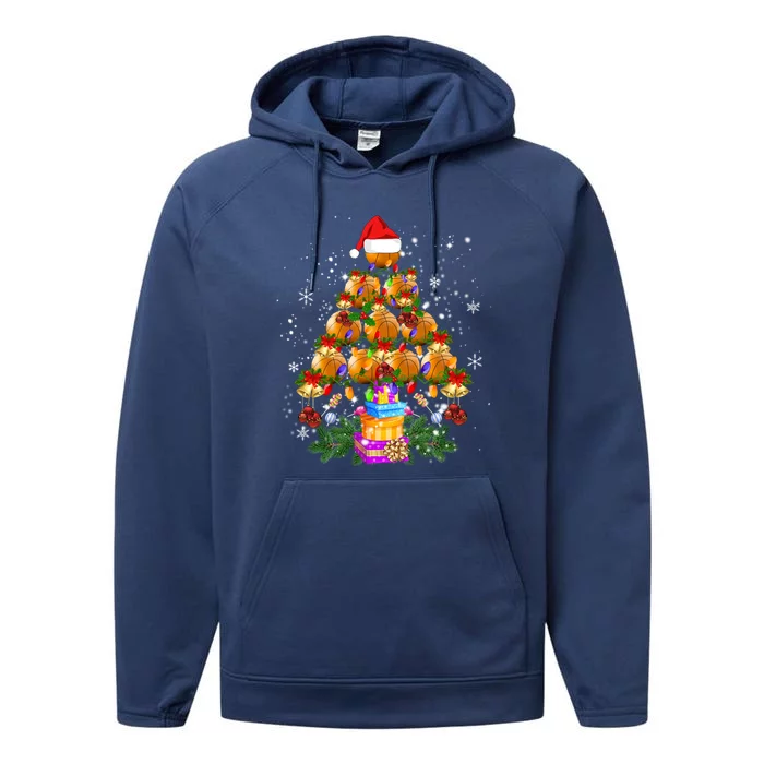 Holiday Xmas Lighting Santa Basketball Christmas Tree Gift Performance Fleece Hoodie