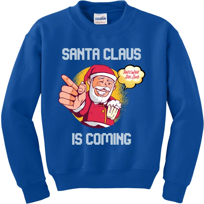 Hilarious Xmas Santa Claus Is Coming Ugly Christmas Gift Kids Sweatshirt