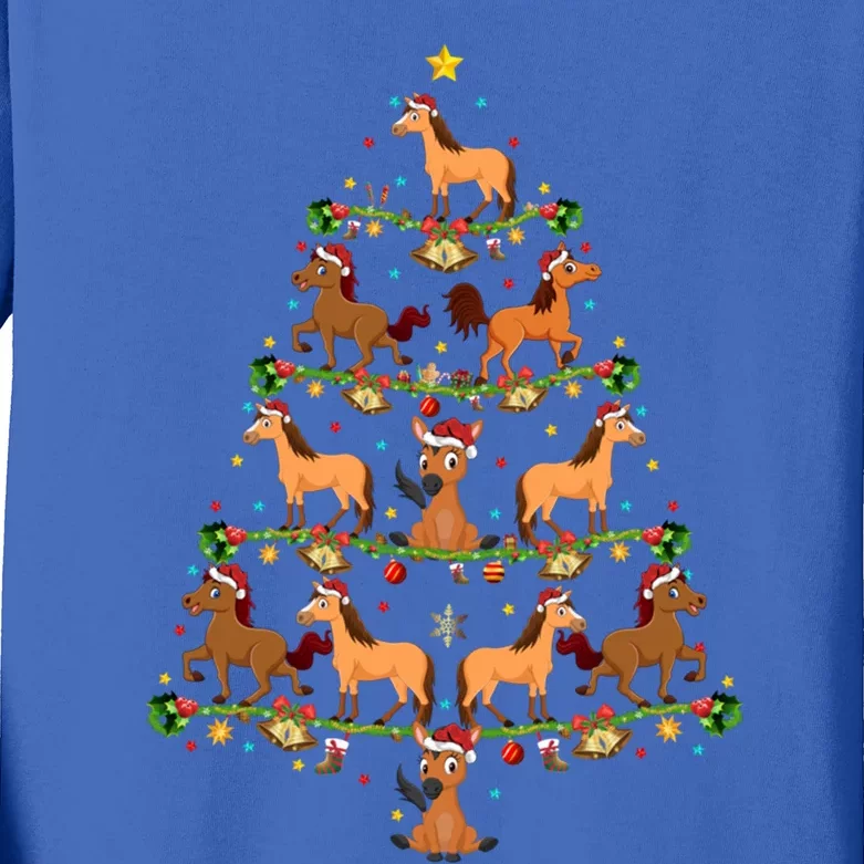 Horse Xmas Tree Lighting Santa Horse Christmas Gift Kids Long Sleeve Shirt