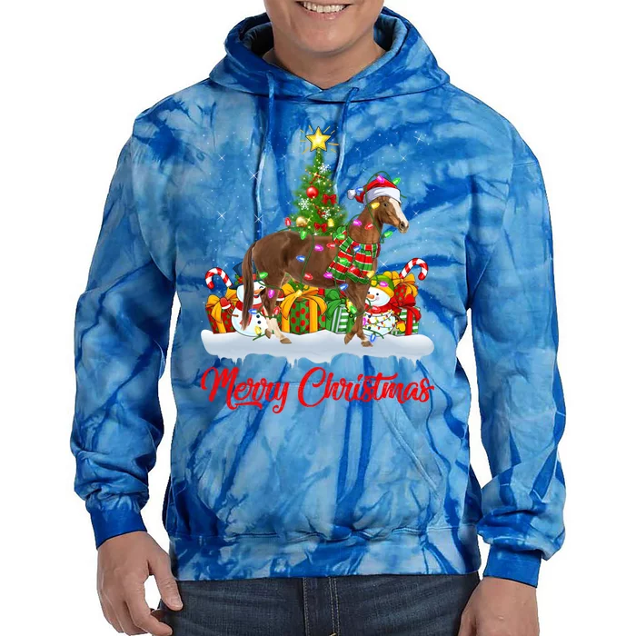 Horse Xmas Tree Lighting Santa Horse Christmas Gift Tie Dye Hoodie