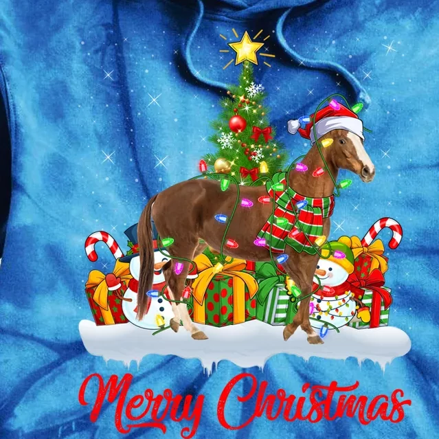 Horse Xmas Tree Lighting Santa Horse Christmas Gift Tie Dye Hoodie