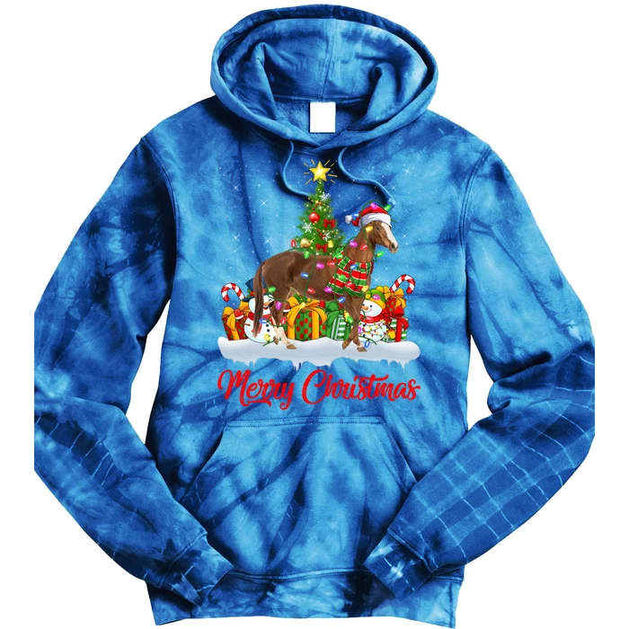 Horse Xmas Tree Lighting Santa Horse Christmas Gift Tie Dye Hoodie