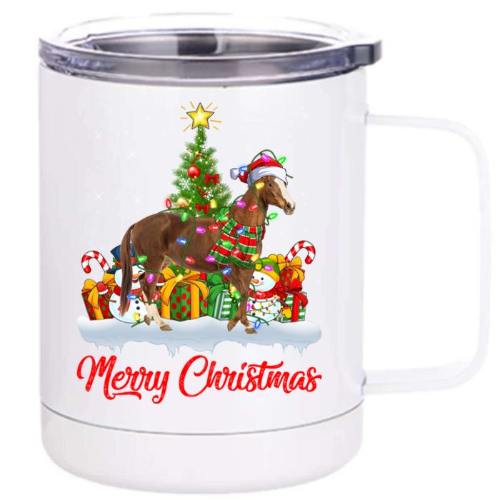 Horse Xmas Tree Lighting Santa Horse Christmas Gift Front & Back 12oz Stainless Steel Tumbler Cup