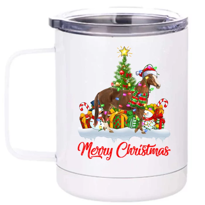 Horse Xmas Tree Lighting Santa Horse Christmas Gift Front & Back 12oz Stainless Steel Tumbler Cup