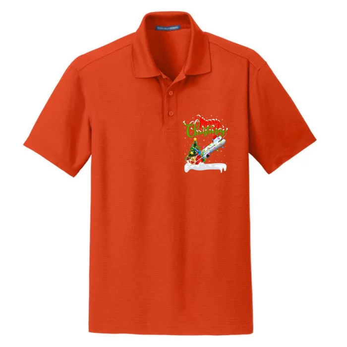 Holiday Xmas Tree Lighting Santa Hat Airplane Christmas Gift Dry Zone Grid Performance Polo