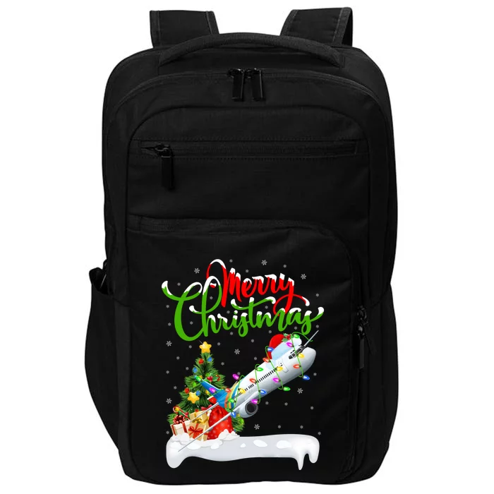 Holiday Xmas Tree Lighting Santa Hat Airplane Christmas Gift Impact Tech Backpack