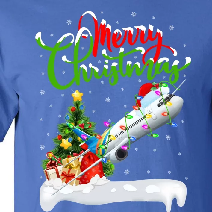 Holiday Xmas Tree Lighting Santa Hat Airplane Christmas Gift Tall T-Shirt