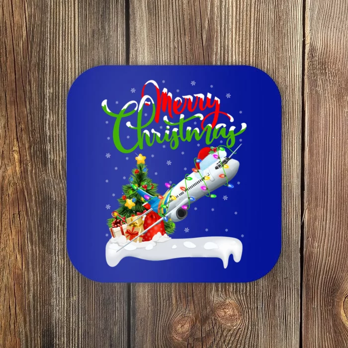 Holiday Xmas Tree Lighting Santa Hat Airplane Christmas Gift Coaster