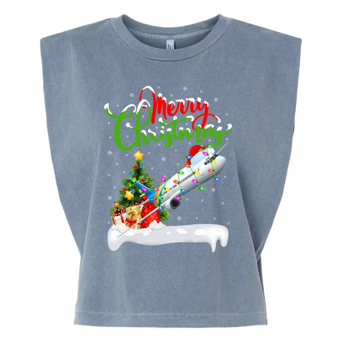 Holiday Xmas Tree Lighting Santa Hat Airplane Christmas Gift Garment-Dyed Women's Muscle Tee