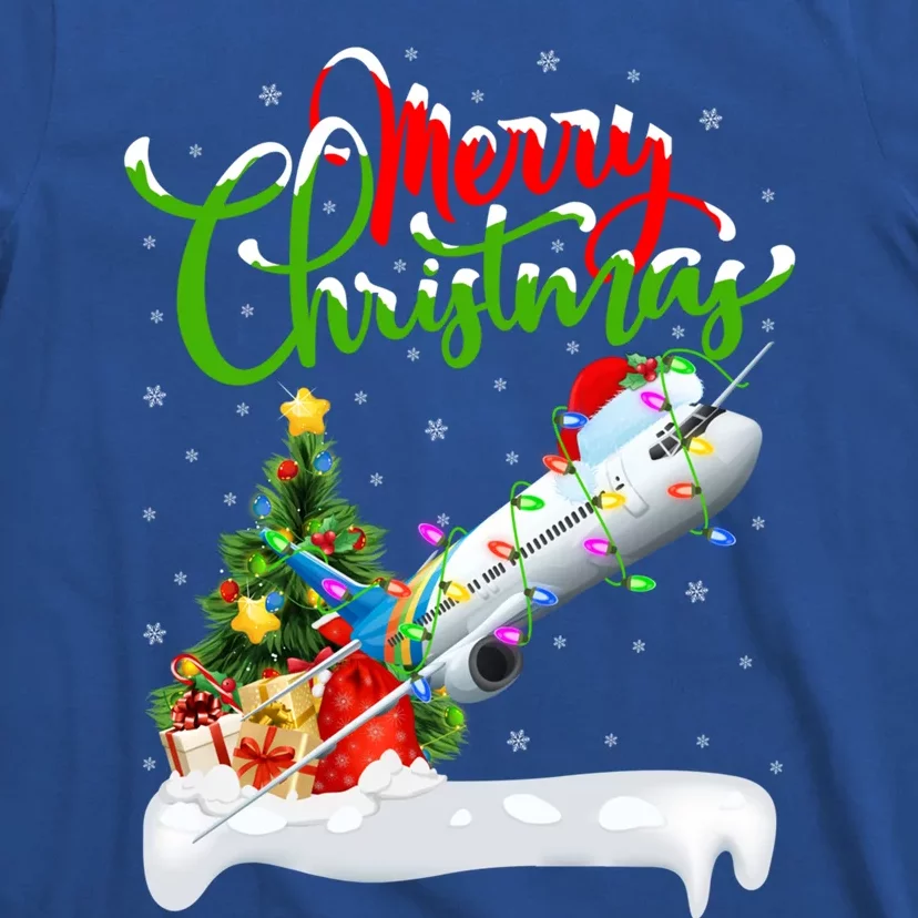 Holiday Xmas Tree Lighting Santa Hat Airplane Christmas Gift T-Shirt