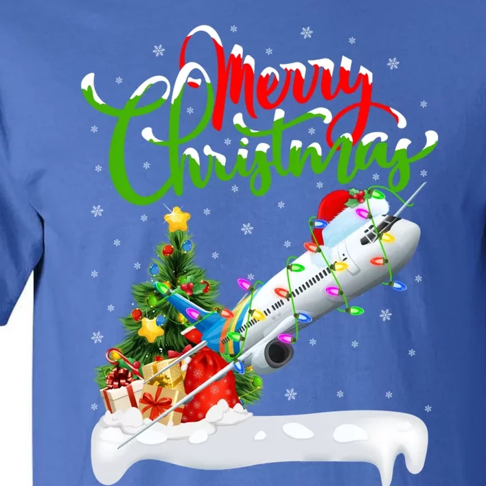 Holiday Xmas Tree Lighting Santa Hat Airplane Christmas Gift Tall T-Shirt