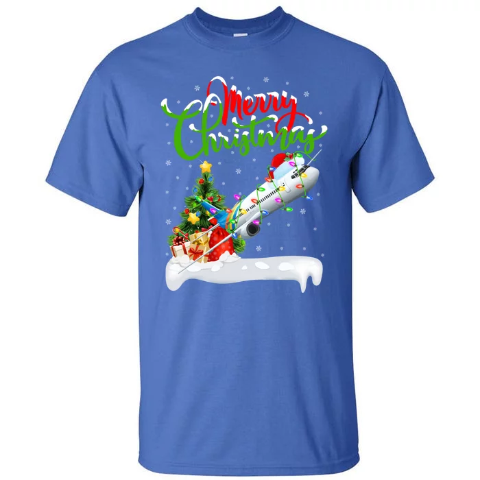 Holiday Xmas Tree Lighting Santa Hat Airplane Christmas Gift Tall T-Shirt