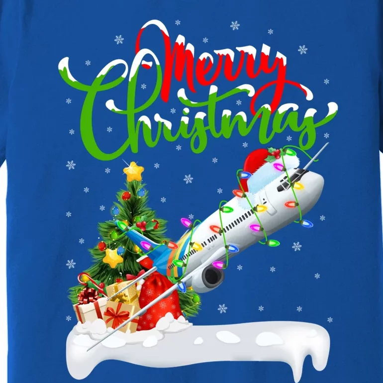 Holiday Xmas Tree Lighting Santa Hat Airplane Christmas Gift Premium T-Shirt