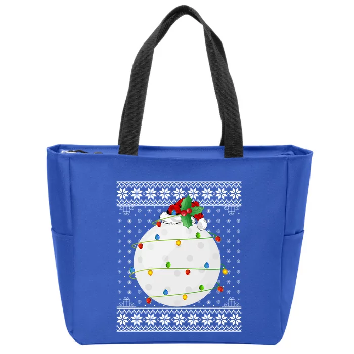 Hockey Xmas Ugly Sweater Santa Lighting Hockey Christmas Gift Zip Tote Bag