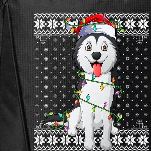 Husky Xmas Ugly Sweater Lighting Husky Dog Christmas Cute Gift City Backpack