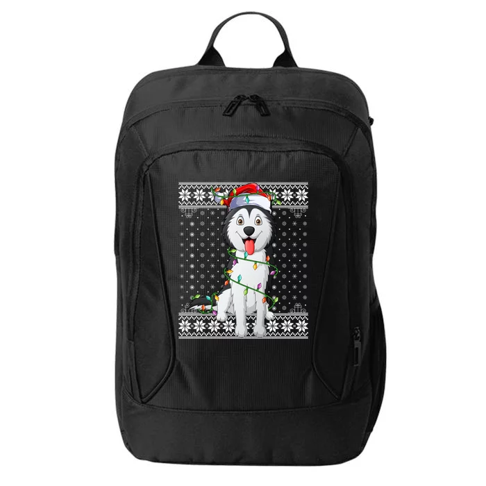 Husky Xmas Ugly Sweater Lighting Husky Dog Christmas Cute Gift City Backpack