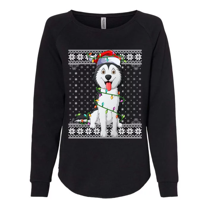 Husky Xmas Ugly Sweater Lighting Husky Dog Christmas Cute Gift Womens California Wash Sweatshirt