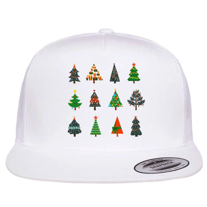 Happy Xmas With Coloured Xmas Trees Christmas Flat Bill Trucker Hat