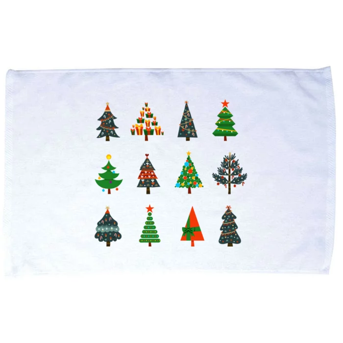 Happy Xmas With Coloured Xmas Trees Christmas Microfiber Hand Towel