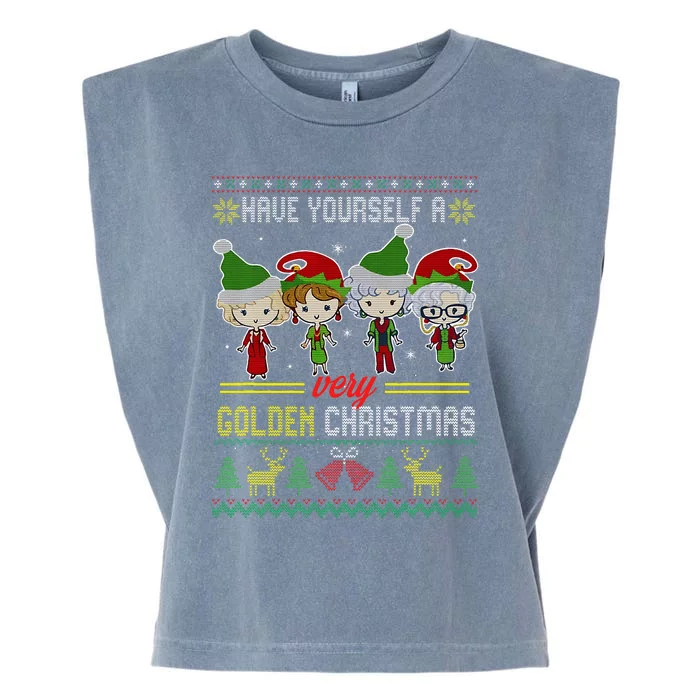 Have Yourself A Very Golden Christmas Xmas Pajamas Ugly Garment-Dyed Women's Muscle Tee