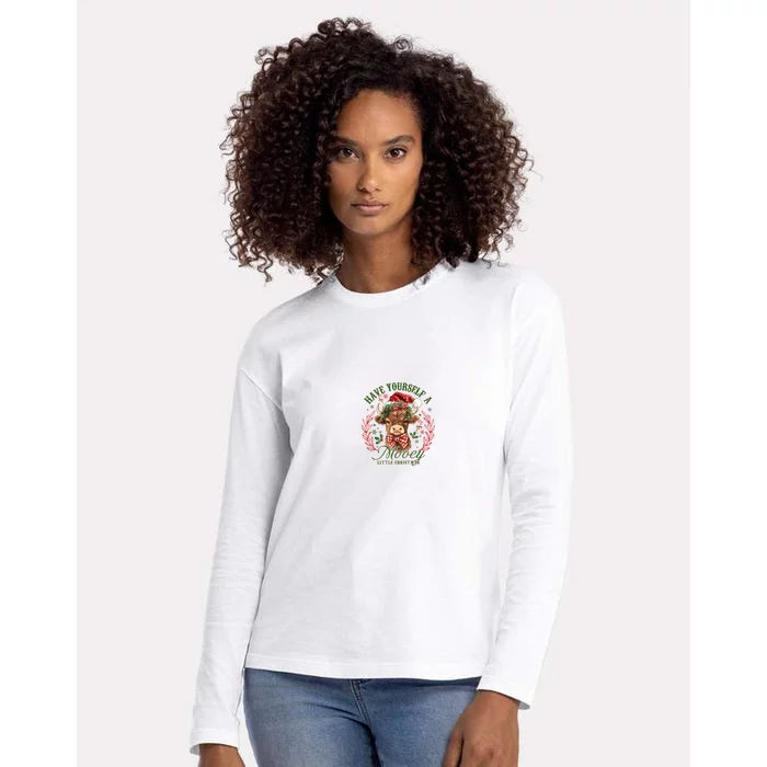 Have Yourself A Mooey Little Christmas Highland Cow Santa Womens Cotton Relaxed Long Sleeve T-Shirt